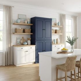 72" Navy Blue Solid Wood Four Door Two Drawer Pantry Or Storage Closet