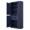 72" Navy Blue Solid Wood Four Door Two Drawer Pantry Or Storage Closet