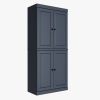72" French Blue Solid Wood Four Door Two Drawer Pantry Or Storage Closet