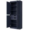 72" French Blue Solid Wood Four Door Two Drawer Pantry Or Storage Closet