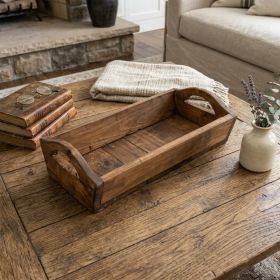 20" Brown Reclaimed Wood Handmade Serving Tray With Handles