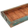 21" Natural And Turquoise Solid Wood Handmade Serving Tray With Handles
