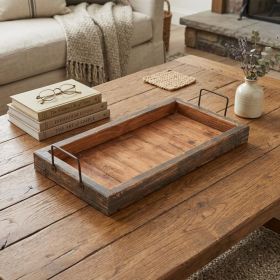 21" Gray And Natural Solid Wood Handmade Serving Tray With Handles