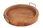 15" Natural Solid Wood Handmade Round Serving Tray With Handles