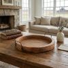 15" Natural Solid Wood Handmade Round Serving Tray With Handles