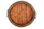15" Gray And Natural Solid Wood Handmade Round Serving Tray With Handles