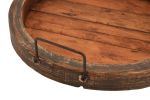 15" Gray And Natural Solid Wood Handmade Round Serving Tray With Handles
