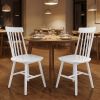 Set of Two White Solid Wood Windsor Back Dining Side Chairs