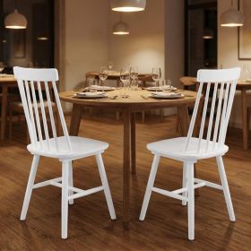 Set of Two White Solid Wood Windsor Back Dining Side Chairs