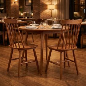 Set of Two Walnut Solid Wood Windsor Back Dining Side Chairs