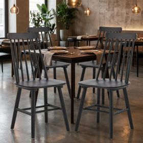 Set of Four Black Solid Wood Windsor Back Dining Side Chairs