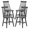 Set of Four Black Solid Wood Windsor Back Dining Side Chairs