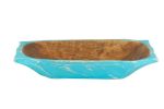 20" Turquoise Solid Wood Dough Bowl With Handles