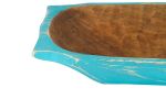 20" Turquoise Solid Wood Dough Bowl With Handles