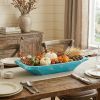 20" Turquoise Solid Wood Dough Bowl With Handles