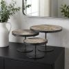 Set of Three Black And Light Brown Iron And Solid Wood Round Risers