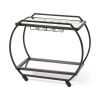 19" Black and Gunmetal Glass and Metal Rolling Kitchen Cart With Storage