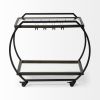 19" Black and Gunmetal Glass and Metal Rolling Kitchen Cart With Storage