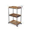 28" Silver Metal and Solid Wood Distressed Rolling Bar Cart
