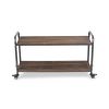 39" Brown Metal and Solid Wood Distressed Rolling Bar Cart