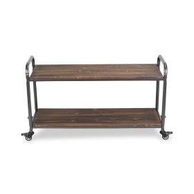 39" Brown Metal and Solid Wood Distressed Rolling Bar Cart