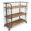 32" Brown Metal and Solid Wood Distressed Rolling Bar Cart