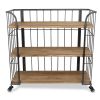 32" Brown Metal and Solid Wood Distressed Rolling Bar Cart