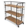 32" Brown Metal and Solid Wood Distressed Rolling Bar Cart