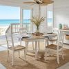 58" Oak And Antiqued White Wood Removable Leaf Cross Leg Base Oval Extendable Dining Table