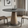 48" Black Sintered Stone Wood And Steel Pedestal Base Round Top Dining Table