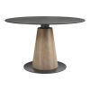 48" Black Sintered Stone Wood And Steel Pedestal Base Round Top Dining Table