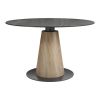 48" Black Sintered Stone Wood And Steel Pedestal Base Round Top Dining Table