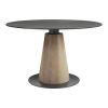 48" Black Sintered Stone Wood And Steel Pedestal Base Round Top Dining Table