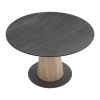 48" Black Sintered Stone Wood And Steel Pedestal Base Round Top Dining Table