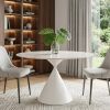44" Beige And White Sintered Stone And Steel Pedestal Base Round Top Dining Table
