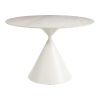 44" Beige And White Sintered Stone And Steel Pedestal Base Round Top Dining Table