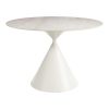 44" Beige And White Sintered Stone And Steel Pedestal Base Round Top Dining Table