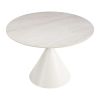 44" Beige And White Sintered Stone And Steel Pedestal Base Round Top Dining Table