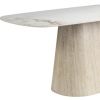 71" White And Natural Sintered Stone And Wood Pedestal Base Dining Table
