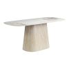 71" White And Natural Sintered Stone And Wood Pedestal Base Dining Table