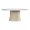 71" White And Natural Sintered Stone And Wood Pedestal Base Dining Table