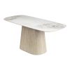 71" White And Natural Sintered Stone And Wood Pedestal Base Dining Table