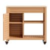36" Natural Solid Wood Rolling Bar Cart