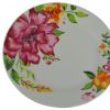 White And Pink Sixteen Piece Round Flat Floral Medallion Ceramic Service For Four Dinnerware Set