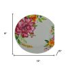 White And Pink Sixteen Piece Round Flat Floral Medallion Ceramic Service For Four Dinnerware Set