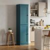 72" Teal Blue Solid Wood Two Door Pantry Or Storage Closet
