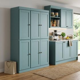 72" Aqua Solid Wood 8 Pantry Or Storage Closet