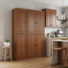 72" Coffee Solid Wood Six Door Two Drawer Pantry Or Storage Closet