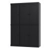72" Black Solid Wood Six Door Two Drawer Pantry Or Storage Closet