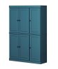 72" Teal Blue Solid Wood Six Door Two Drawer Pantry Or Storage Closet